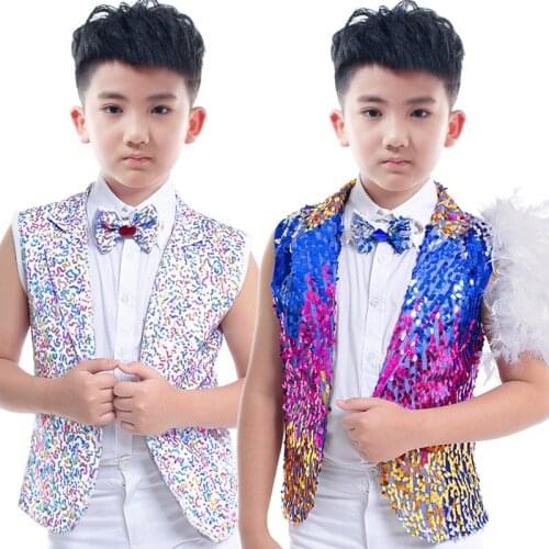 New Jazz Dance Costumes Boys Sequin Vest Blazer Children Hip Hop Stage Dance Costume Singer Performance Show Dance Wear DQS2780