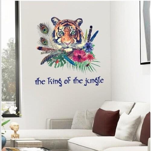 Feather Colorful Tiger Wall Stickers For Living Room Home Decoration Background Pvc Plane Animals Mural Door Diy Wallpaper Top