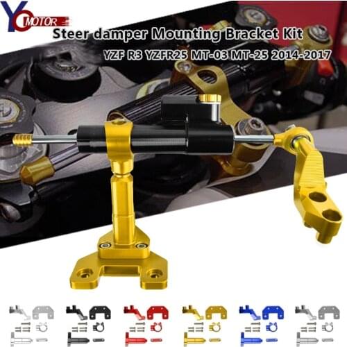 For YAMAHA YZF R3 YZF-R3 R25 MT03 MT25 2014-2017 2016 2015 CNC Motorcycle Steering Stabilize Damper Bracket Support Mount Kit