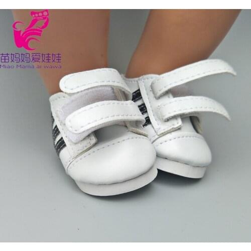 Fit 43 cm babe Doll Shoes white sneackers fits For 18 inch girl Doll Hook Loop shoes Boots Doll Accessories