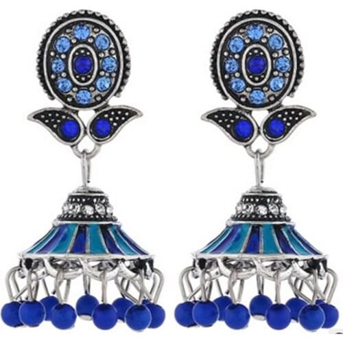 Fashion Ethnic Retro Earrings Gold Color Alloy Bell Pendant Luxury Zircon Inlaid Beads Tassel Earrings 2020 Popular Jewelry
