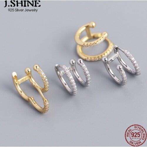 JShine Fashionable 925 Sterling Silver Hoop Earrings Double-Layer Round Micro-Inlaid Zircon Earrings Ear Bone Catilage Jewelry