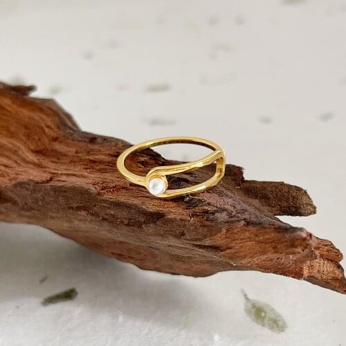 Monlansher Size 7 Geometric Pin Stacking Ring Stainless Steel Imitation pearl Ring For Women Minimalist Daily Rings Jewelry 2021