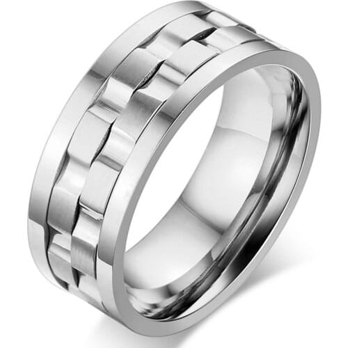 BONISKISS Stainless Steel Spinner Ring Man Ring Rotatable Wedding Band Gold Silver Color 9MM Men Rings Jewelry Dropshipping