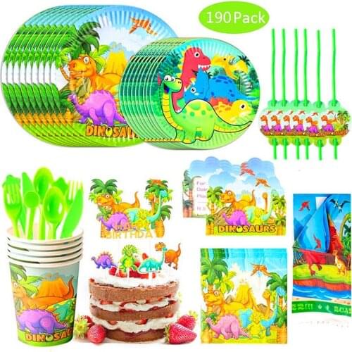 Dinosaur Theme Party Disposable Tableware Set Paper Plate Napkin Gift Bag Tablecloth Supplies Ornaments Banquet Decoration