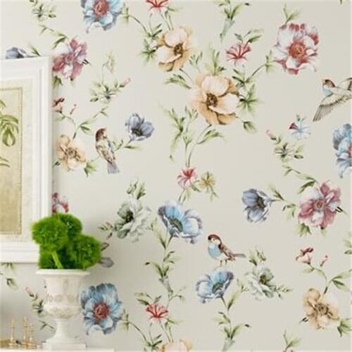 Beibehang Non-woven pure paper birds and flowers romantic garden wallpaper Chinese bedroom living room background wall paper