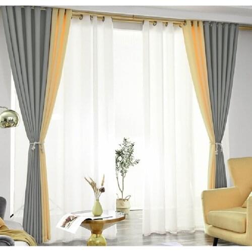 Nordic Style Pure Color Linen Curtains for Living Room Bedroom Modern Minimalist Splicing Shading Curtains Window Decoration