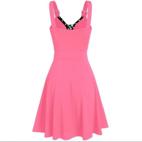 2020 New Womens Gothic Punk Suspender Dress Stitching Straps Sexy Party Sleeveless Dress Street Harajuku Style Ladies
