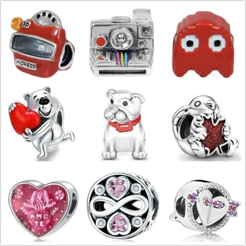 The new Silver Shiny bear dog rabbit Fit Pandora Charm Silver 925 Original Bracelet DIY Jewelry For Women