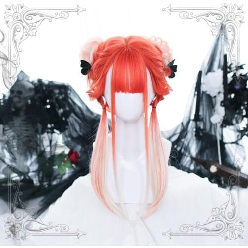 Female Long Straight Wig Orange Gradual Change White Hair Tail Heat Resistant For Women Wigs Cosplay Party