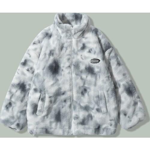 Harajuku Tie Dye Camouflage Print Fur Parka Men Hip Hop Streetwear Furry Parkas 2021 Winter Thicken Couple Oversized Jacket Coat