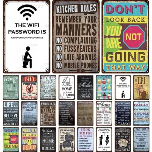 Retro Family Rules Tin Signs Toilet Rules Welcome Signs Kitchen Rules Vintage Metal Signs Toilet Home Room Decor Plaques 4Fr-11