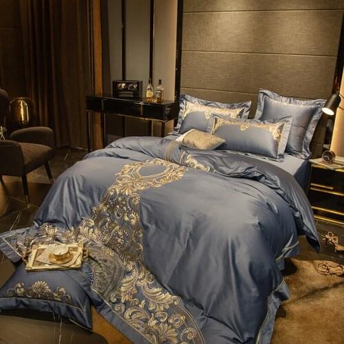 Luxury Embroidered Bedding Set 600TC Egyptian Cotton Grey Exquisite KING Size Silky Soft Sheet Pillowcase Duvet Cover Set 4/6pcs