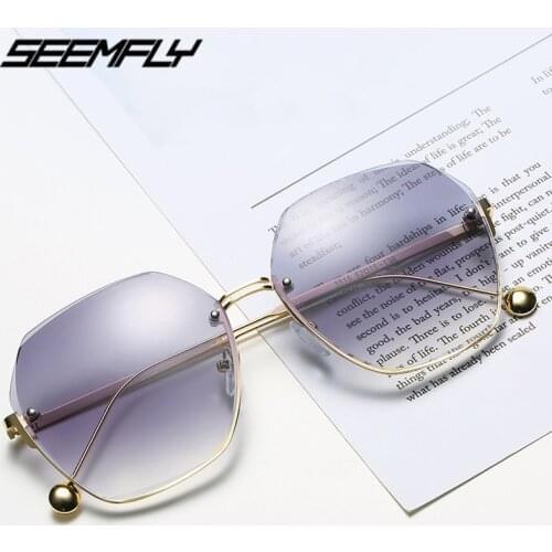 Seemfly Luxury Women Men Irregular Polygon Rimless Diamond Cutting Sunglasses Ocean Gradient Vintage Sun Glasses UV400 Mirror