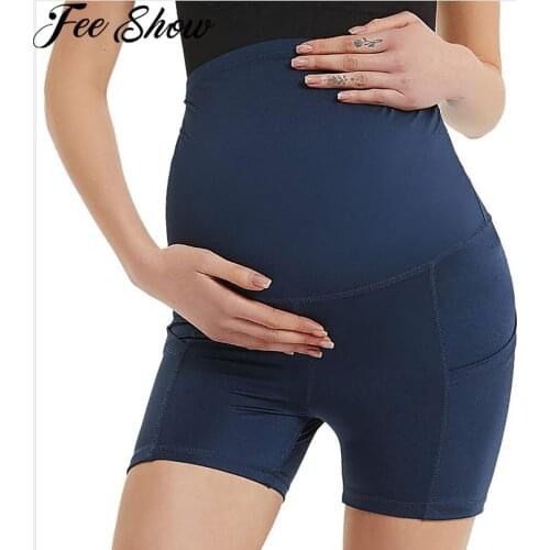 Maternity Hip Yoga Shorts Pregnant Women Elastic High Waist Shorts Pants Maternity Sports Fitness Running Pants Lounge Legging