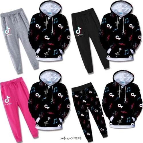 Tik Tok 2T-15T Childrens Spring and Autumn Suit Boys Sweater Hoodie + Trousers Girls Leisure Sports Brand Sleeve Length(cm) Fit