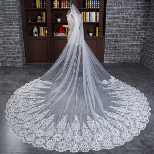 V127 One layer Long Lace Wedding veil bridal wedding accessories