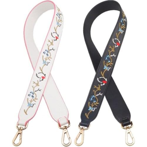 Women Bag Strap Wide Messenger Handbag 3D Flower Embroidery Print Bohemia Bag Handle Detachable Replacement DIY Accessory KZ0391
