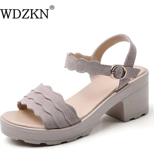 WDZKN New Ladies Summer High Heels Sandals High Quality Cow Suede Peep Toe Thick Heel Platform Casual Student Women Sandals