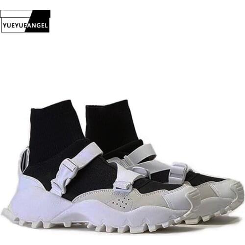 Harajuku Women Casual Sock Boots Buckle Jogging Shoes Sneakers Flats Trainers Shoes 2020 New Designer High Top Ankle Boots