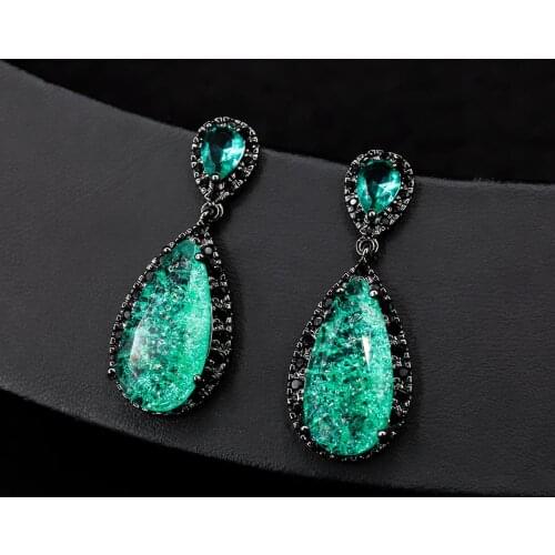 2021 New Black Green Crystal Earrings Womens Winter Luxury Elegant Drop Ear Accessories Valentines Day Gift