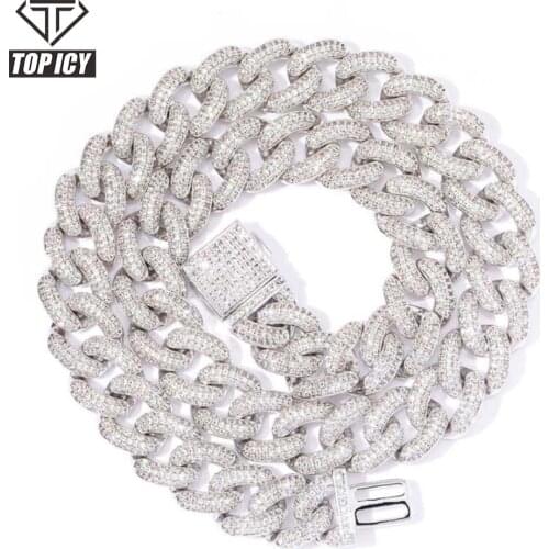 18mm Box Clasp Micro Pave Iced CZ Cuban Link Necklaces Chains Gold Color Luxury rose gold Bling Jewelry Fashion Hiphop For Men