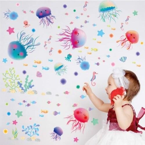 3D Ocean Sea Jellyfish Wall Stickers On The Wall children Kids Rooms Bathroom DIY Home Decor PVC Vinyl Decals Decoration