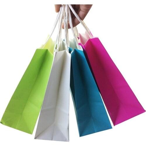 40PCS/lot Kraft paper bag with handles 21x15x8cm sweet color Festival gift bag for wedding birthday party jewelry paper bags