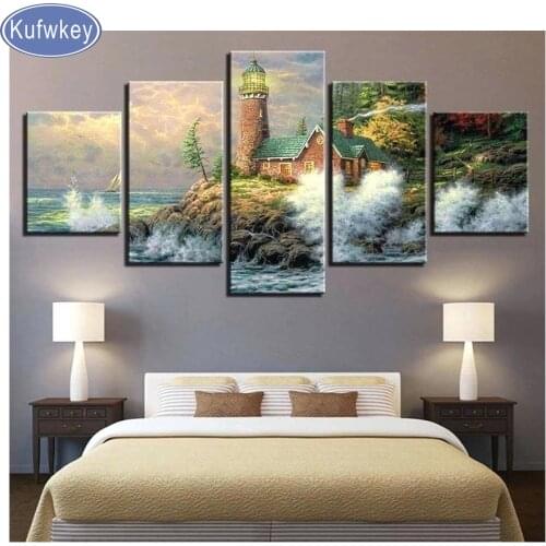 5pcs,diamond embroidery,lighthouse,5d diamond painting full diamond mosaic picture of rhinestones cross-stitch,Multi-pictures