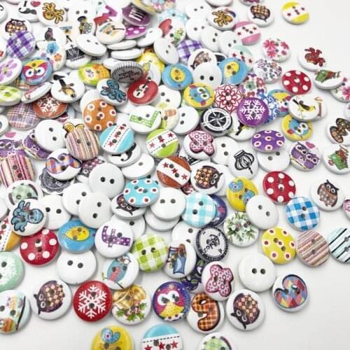 50pcs Mixed Wooden Buttons in Bulk Buttons for Crafts Button Round Colorful Painting Buttons WB525