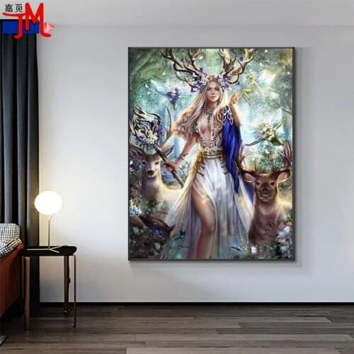 5D DIY Diamond Painting Cartoon Fairy Princess and Deer Elk Full Square Drill Diamond Embroidery Rhinestone Mosaic Cross Stitch