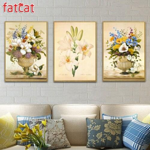 FATCAT Still life flower diamond painting 5d diy full square round drill rhinestone embroidery triptych kit home decor AE2039