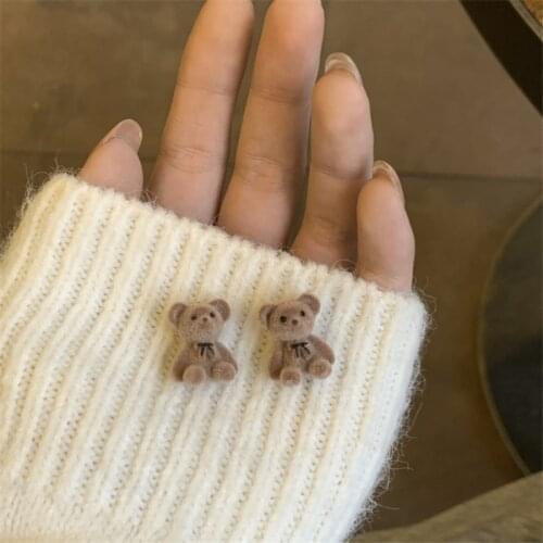 AOMU 2021 New Fashion Cute Funny Plush Small Animal Stud Earrings Romantic Bow Bear Statement Dainty Earring Jewelry Gifts