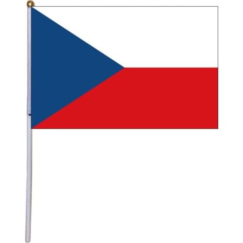 Free shipping xvggdg 100pcs 14 * 21cm National Flag Czech hand flags with plastic flagpole Polyester Printing flag