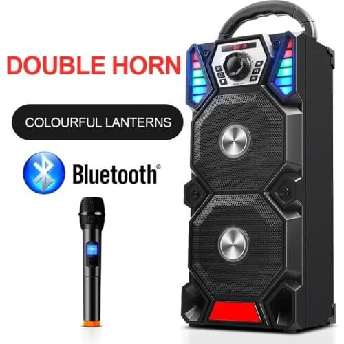 Wireless Bass Column Portable Bluetooth Speaker Big Power 3DStereo Subwoofer Music Center Dual Audio Support Remote Control Mic