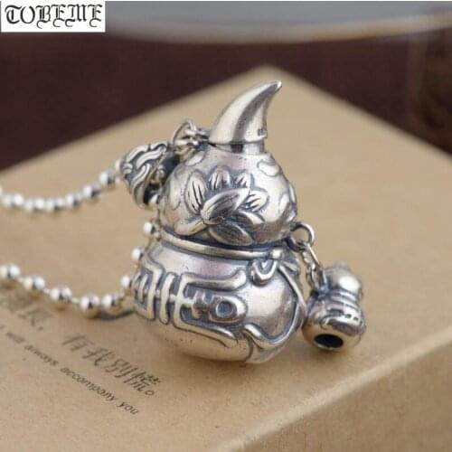 100% 925 Silver Gourd Pendant Necklace Fengshui Sterling Lucky Gourd Bottle Pendant Necklace Good Luck Amulet Necklace
