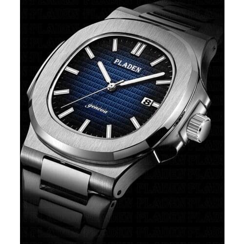 Mens Watches Luxury Brand High Quality Steel Strap Clock For Male Gradient Blue Designer Diver Waterproof Calendar Watch