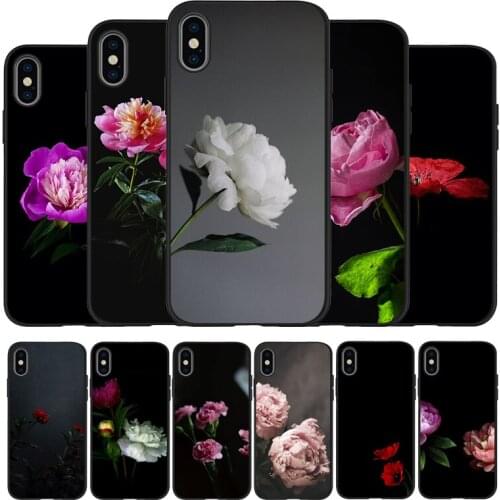 Peonies beautiful flower black Phone Case For iPhone 11 XR XS Max 7 8 6 6S Plus 5 5S SE 2020 Back Cover For iPhone 11 Pro Shell