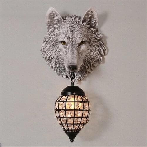 Nordic Wolf Head Shape Decorative Wall Lamps Modern Living Room Bedroom Bedside Lamps Aisle Staircase Door Front Wall Lights E27