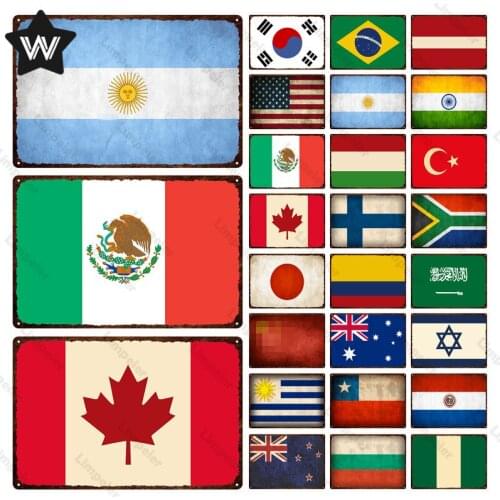 Flags of The World Metal Poster Japanese Flag Tin Sign Wall Sticker Metal Plate Vintage Style Metal Sign for Man Cave Club Decor