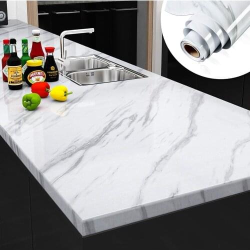 Glossy Marble Self-Adhesive Wall Paper PVC Waterproof Oil-proof Decorative Wallpaper for Kitchen Bathroom Countertop Cabinet
