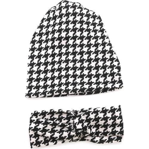 Women Black&white printing Slouchy Beanies hats new Soft Women Houndstooth headbands Men Women Knit caps baggy hats Dropshipping
