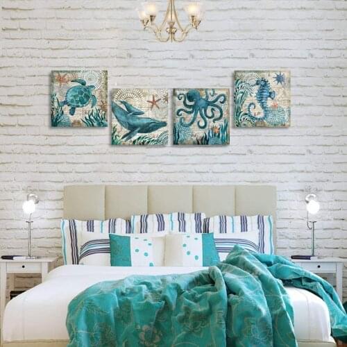 Canvas Wall Art Decor Sea Animal Octopus Turtle Seahorse Whale Pictures Posters For Living Room Bathroom Decor Drop shipping