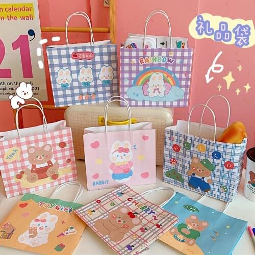 Kawaii Ins Gift Paper Bag Cute Bear Shopping Bag Anime Gift Bag Desktop Storage Bag Girls Tote Bag Students Gift BagTrendy Bag