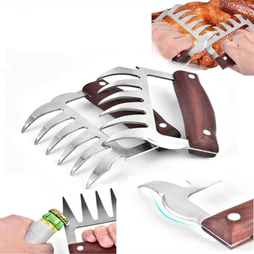 Stainless Steel Bear Claw Wooden Handle Meat Divided Tearing Flesh Multifunction Meat Shred Pork Clamp BBQ Tool