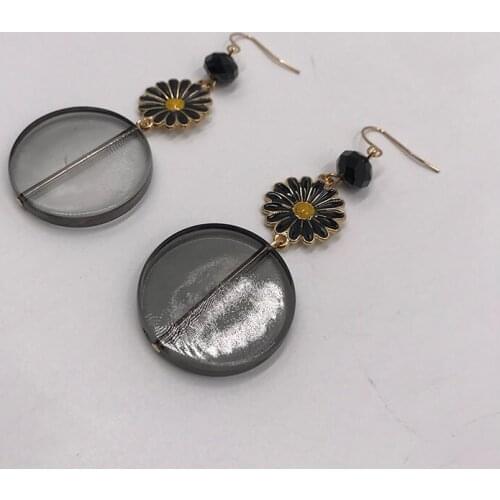 Kara&Kale Boho Fashion Jewelry Black Transparent Resin Beads and Sun Flower Dangle Earings Vintage Gold Earrings For Women ED003