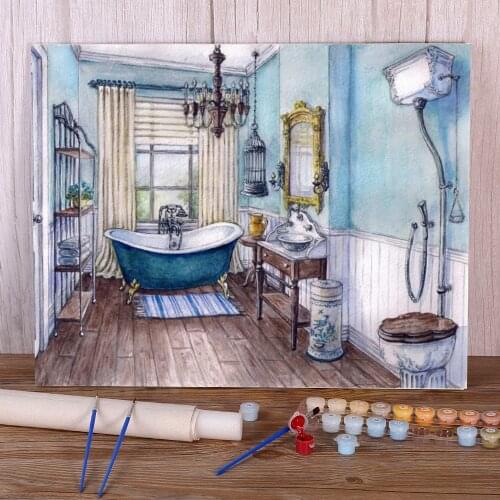 Landscape Bathroom Painting By Numbers Package Oil Paints 40*50 Oil Painting Home Decoration Children Handicraft Wholesale