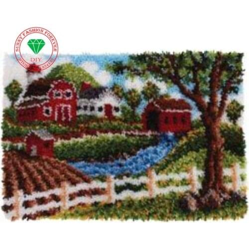 Carpet embroidery Landscape Unfinished Crocheting Rug Yarn Cushion Embroidery Carpet DIY Mat Needlework Kit Latch Hook Rug Kit