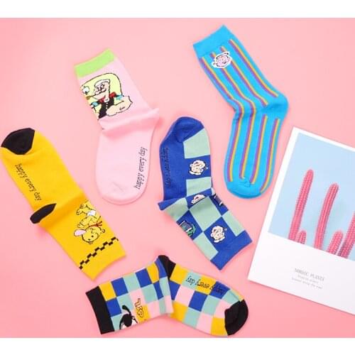 Popeye Cartoons Socks Women Men Cotton Cute Funny Socks Pink Blue Striped Long Unisex Street Adult Casual Socks 2019