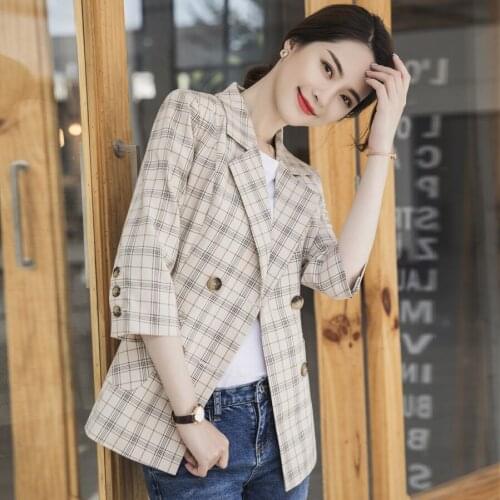 New 2020 Spring Women Blazers and Jackets Office Ladies Work Wear Double Breasted Plaid